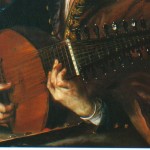 Joahn Kupezky (1667-1740); portrait of a luteplayer. In the original, the last bass string seem to be an open wound type