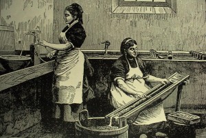 fine XIX secolo, manifattura delle corde di budello (per cortesia di Frank Smith,UK)